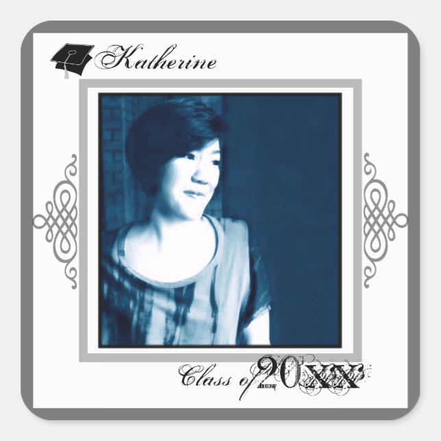 Cuadrada Graduación Pegatina cuadrado Añadir foto 1 (Anverso)