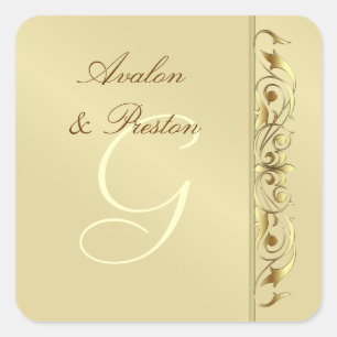 Cuadrada Gran Duquesa Faux Gold Scroll Monogram Pegatina