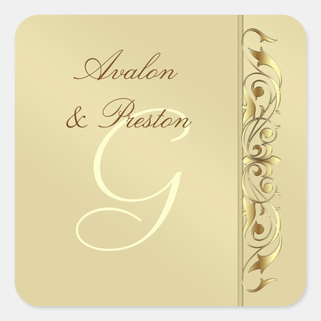 Cuadrada Gran Duquesa Faux Gold Scroll Monogram Pegatina (Anverso)