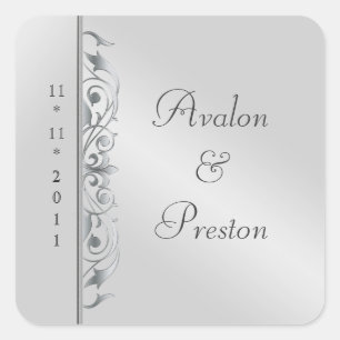 Cuadrada Gran Duquesa Silver Scroll Save The Date Pegatina