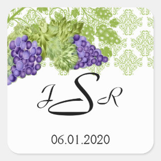 Cuadrada Grapevine Garden Wedding Monograma Pegatina