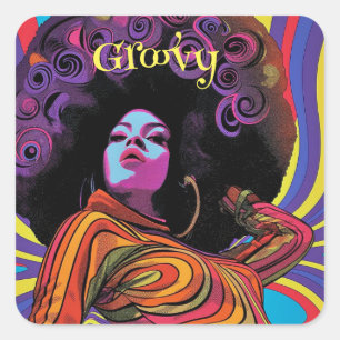 Cuadrada Groovy Retro Pegatina