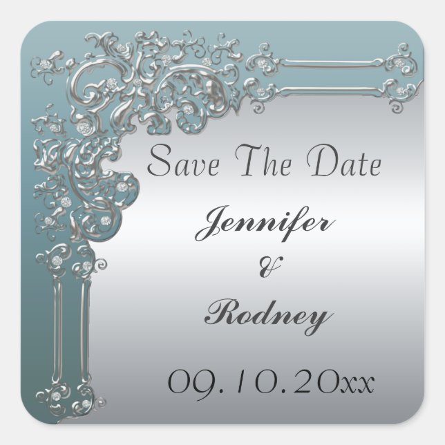 Cuadrada Guardar El Pegatina Del Boda De Fecha (Anverso)