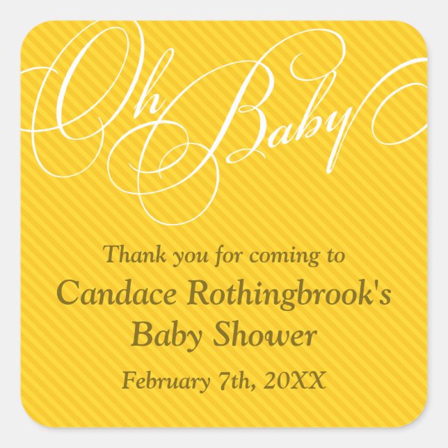 Cuadrada Guión diagonal en Pegatina Baby Shower Gold (Anverso)