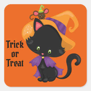 Cuadrada Halloween Favor Bag Pegatina lindo gato negro