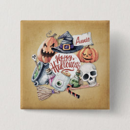 Cuadrada Halloween Feliz de Vintage personalizado | Chapa