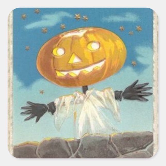 Cuadrada Halloween pegatina de calabaza de Vintage (Anverso)