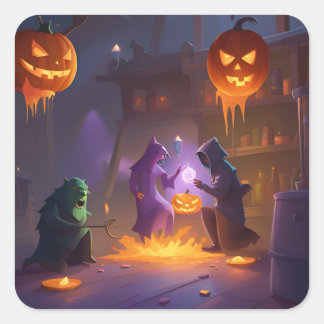 Cuadrada Halloween Pegatina Haunted Pumpkin Laboratory