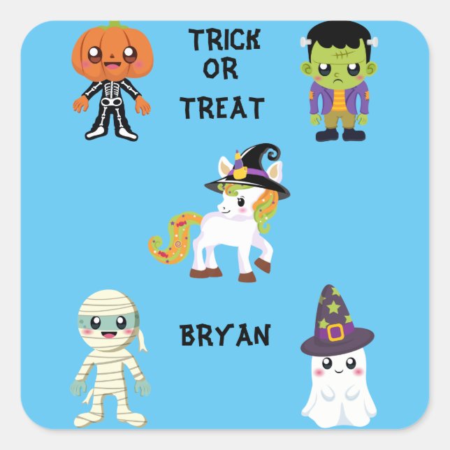 CUADRADA HALLOWEEN "PERSONALIZADO PEGATINA DE TRICK O TRATA (Anverso)