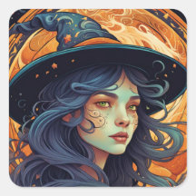 Halloween Witch Theme Square Pegatina