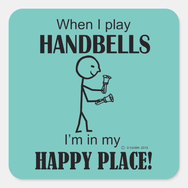 Cuadrada Handbells Happy Place Square Pegatina (Anverso)