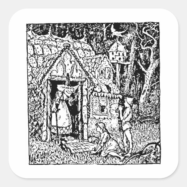 Cuadrada Hansel y Grettel Pegatina (Anverso)