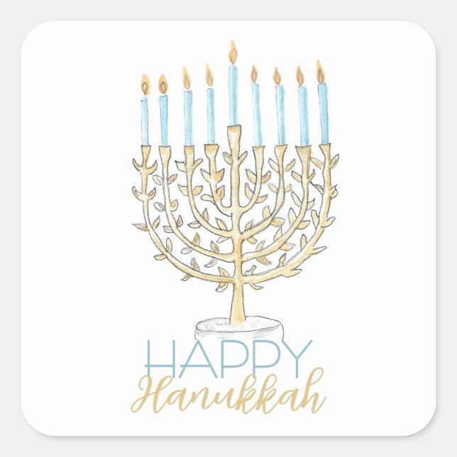 Cuadrada Hanukkah Pegatina (Anverso)