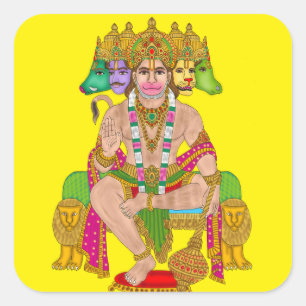 Cuadrada Hanuman Pegatina Arte espiritual del Hindu Lord