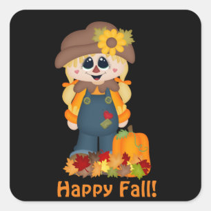 Cuadrada Happy Fall scarecrow Seasonal pegatina