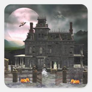 Cuadrada Haunted Halloween House 2 Pegatina