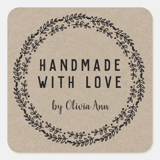 Cuadrada Hecho a mano con el Pegatina personalizado de Love (Anverso)