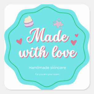Cuadrada Hecho con amor pegatina de cuidado de la piel hech