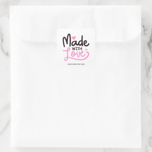 Cuadrada Hecho con amor Pegatina de plaza rosa personalizad (Bolso)