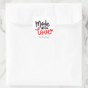 Cuadrada Hecho con amor Pegatina personalizada de la Plaza 