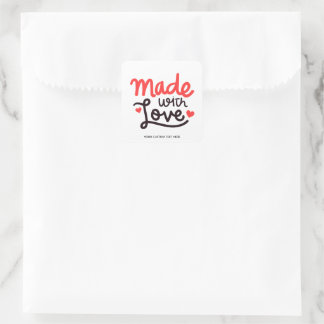 Cuadrada Hecho con amor Pegatina personalizado de la Plaza