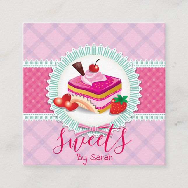 Cuadrada Hermosa panadería de pasteles Tarjeta de visita ro (Anverso)