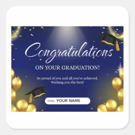 Cuadrada Hermosa pegatina personalizada de graduación para 