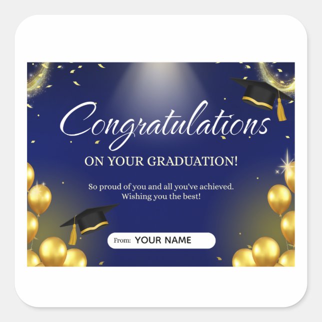 Cuadrada Hermosa pegatina personalizada de graduación para  (Anverso)