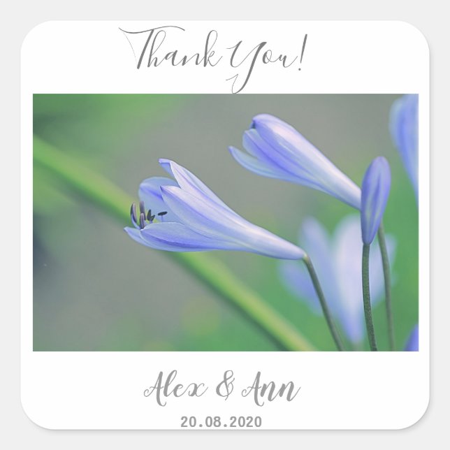 Cuadrada Hermosas flores azules Pegatina de matrimonio (Anverso)