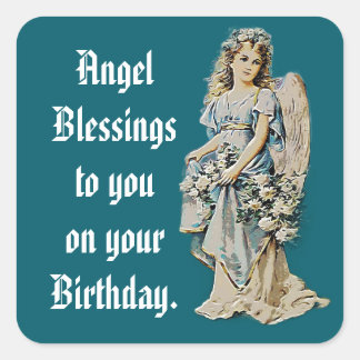 Cuadrada Hermoso ángel con flores pegatina de cumpleaños cu