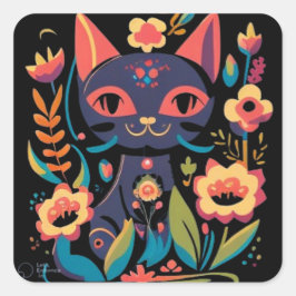 Cuadrada Hermoso Pegatina de gato negro
