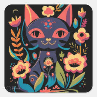 Cuadrada Hermoso Pegatina de gato negro