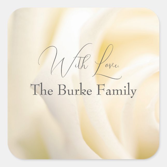 Cuadrada Hermoso Pegatina de impresión de rosa blanca (Anverso)