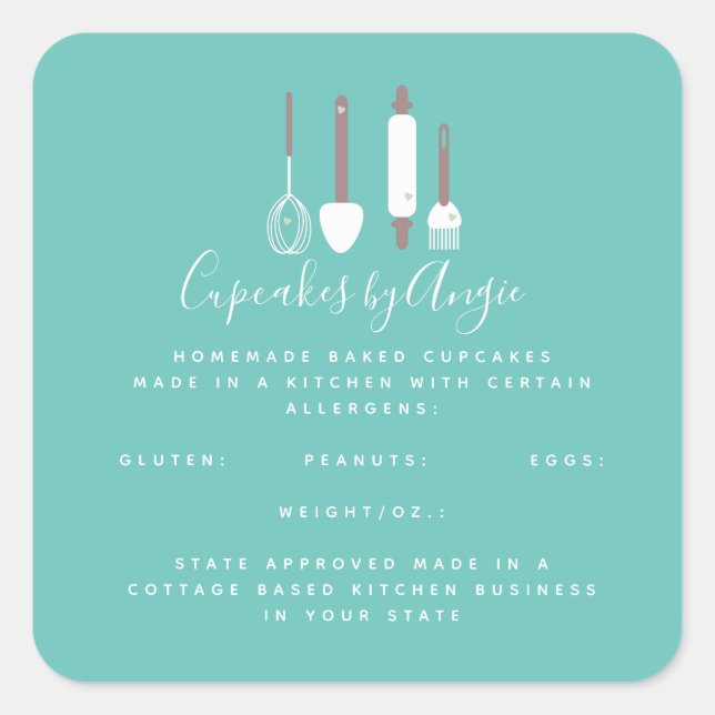 Cuadrada Herramientas de panadería Logo Comida Pegatina de  (Anverso)