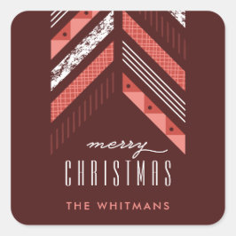 Cuadrada Herringbone Band Holiday Pegatina - Maraschino