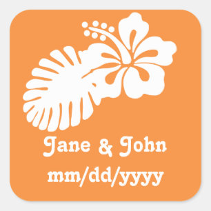 Cuadrada Hibiscus tropical en Pegatina Naranja