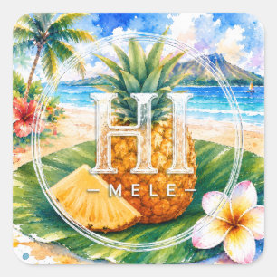 Cuadrada HIMELE Pegatina de Little Hawaiʻi — Piña 