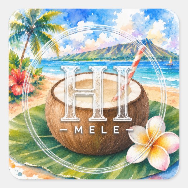 Cuadrada HIMELE Pegatina Little Hawaiʻi — Coco (Anverso)