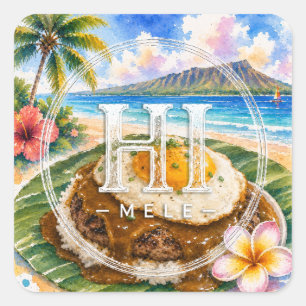 Cuadrada HIMELE Pegatina Little Hawaiʻi — Loco Moco
