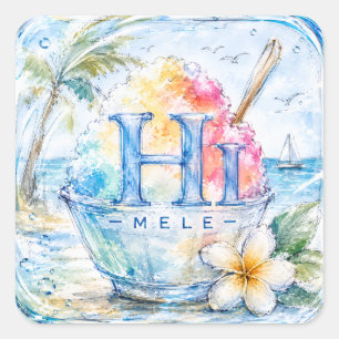 Cuadrada HIMELE Pegatina Little Hawaiʻi — Raspado de Hielo