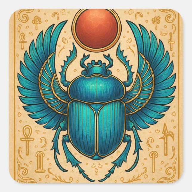 Cuadrada Hoja de Pegatina egipcia de escarabajo de Scarab a (Anverso)