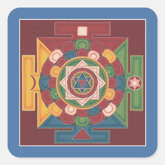 Cuadrada HOJA pegatina - Mandala de los 5 Elementos (Anverso)