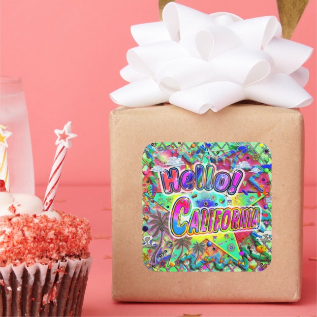 Cuadrada ¡Hola California! Pegatina (Fiesta)