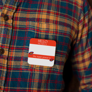 Cuadrada Hola Insignia Pegatina Nombre Funny Super Poder