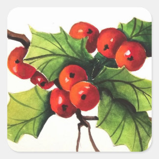 Cuadrada Holly Berry Branch Pegatina