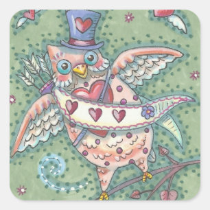 Cuadrada HOOTS N' HEARTS OWL PEGATINA Cupido VALENTINA
