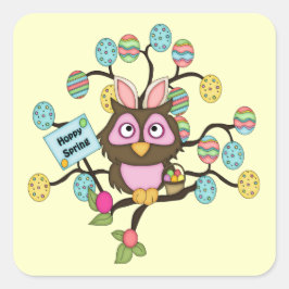 Cuadrada Hoppy Easter Owl pegatina