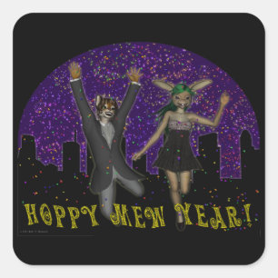 Cuadrada Hoppy Mew Year Square Pegatina