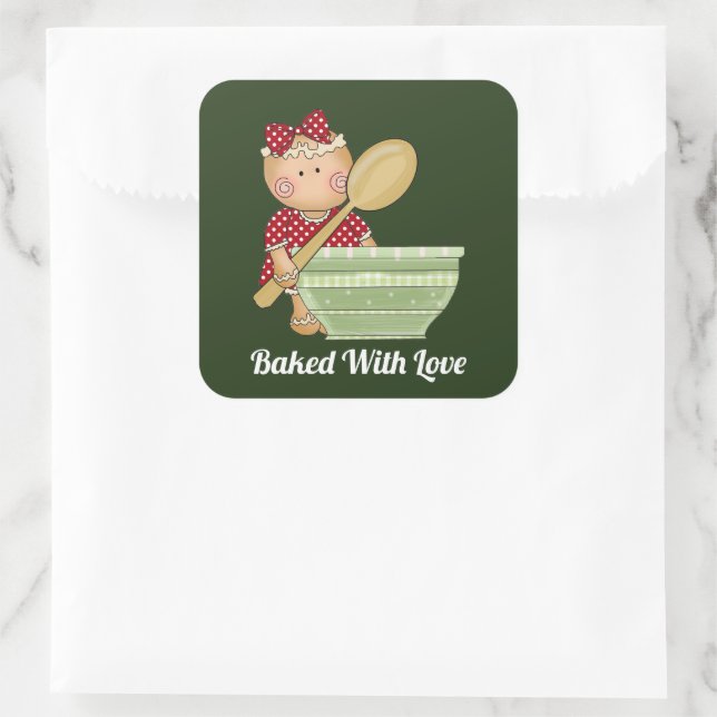 Cuadrada Horneado con amor añada mensaje horneando pegatina (Bolso)
