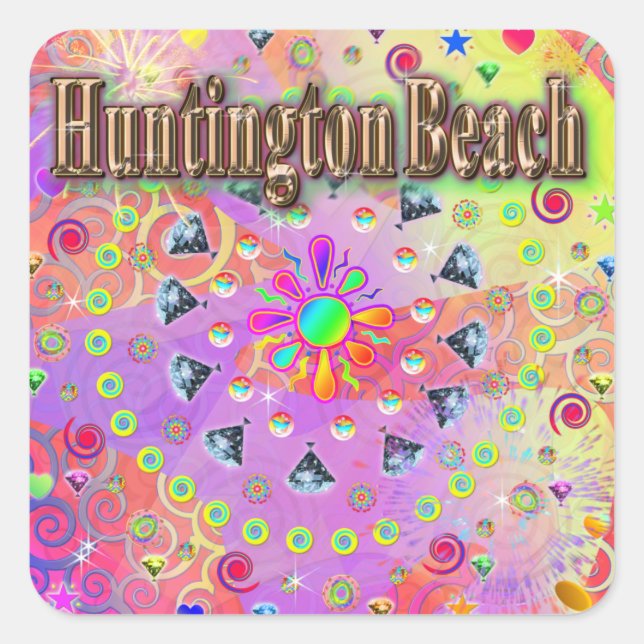 Cuadrada Huntington Beach Lucky Golden Pegatina (Anverso)